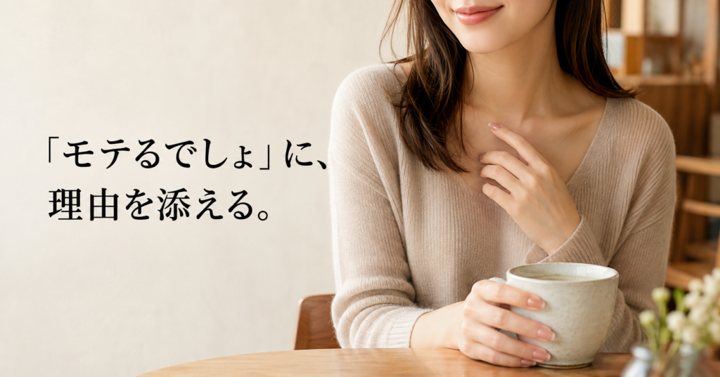 理由のある褒め言葉を受けて静かに微笑む女性