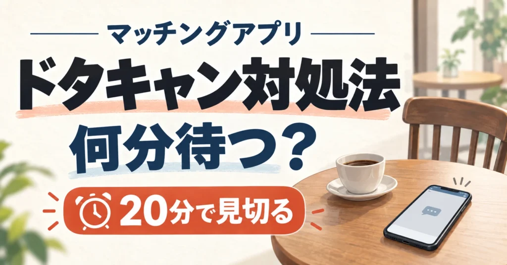 マッチングアプリのドタキャン対処法と待つ時間の目安を示したアイキャッチ